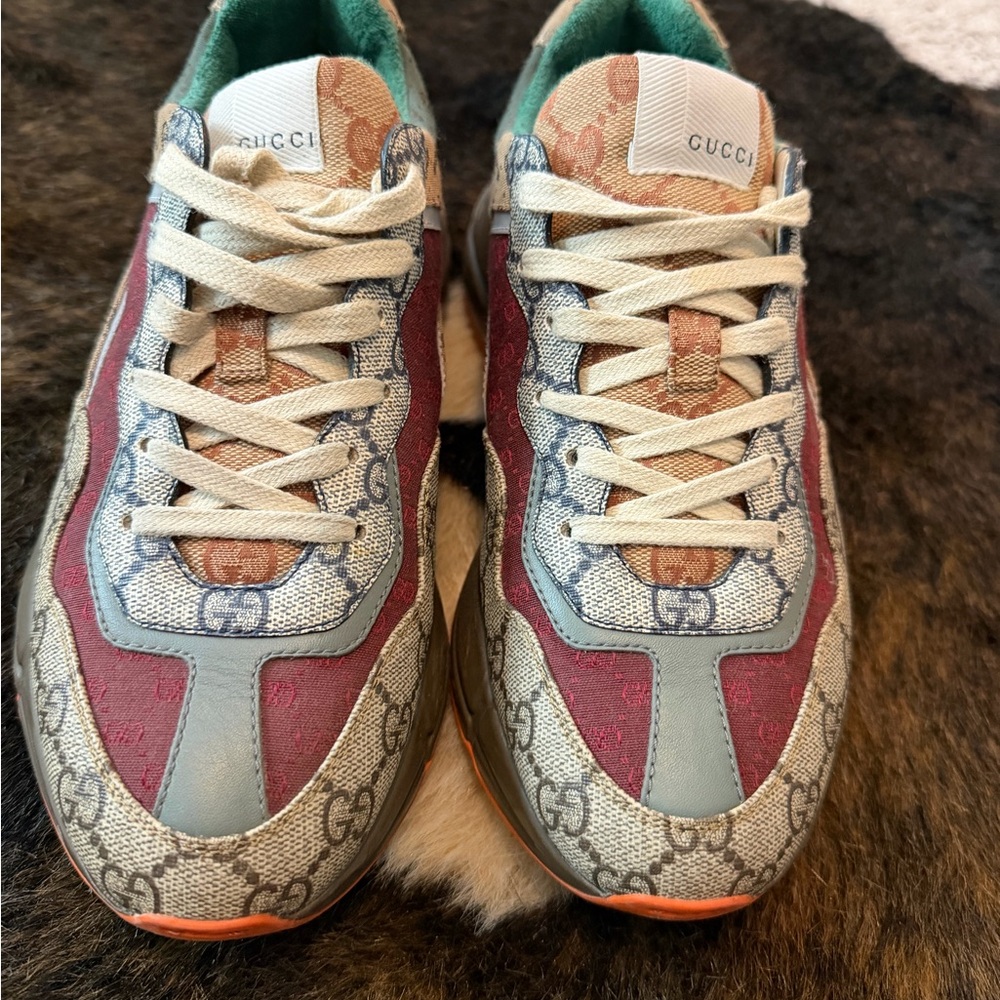 Gucci Multicolor GG Canvas and Red Accent Rhyton Sneakers - Picture 2 of 5